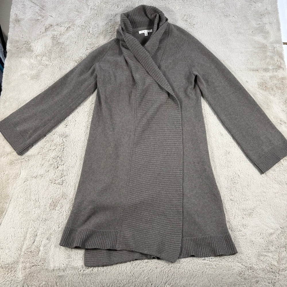 Cabi Women Cardigan Sweater Size Medium Cotton Blend Open Front Knit Gray Winter